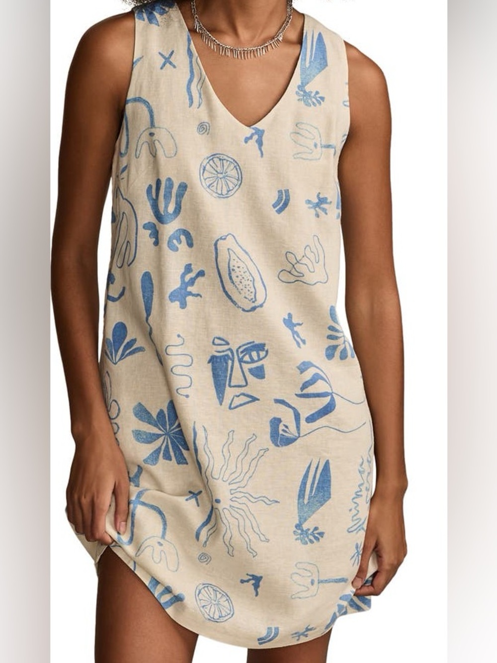 Lucky Brand Linen Mini Dress with Blue Print